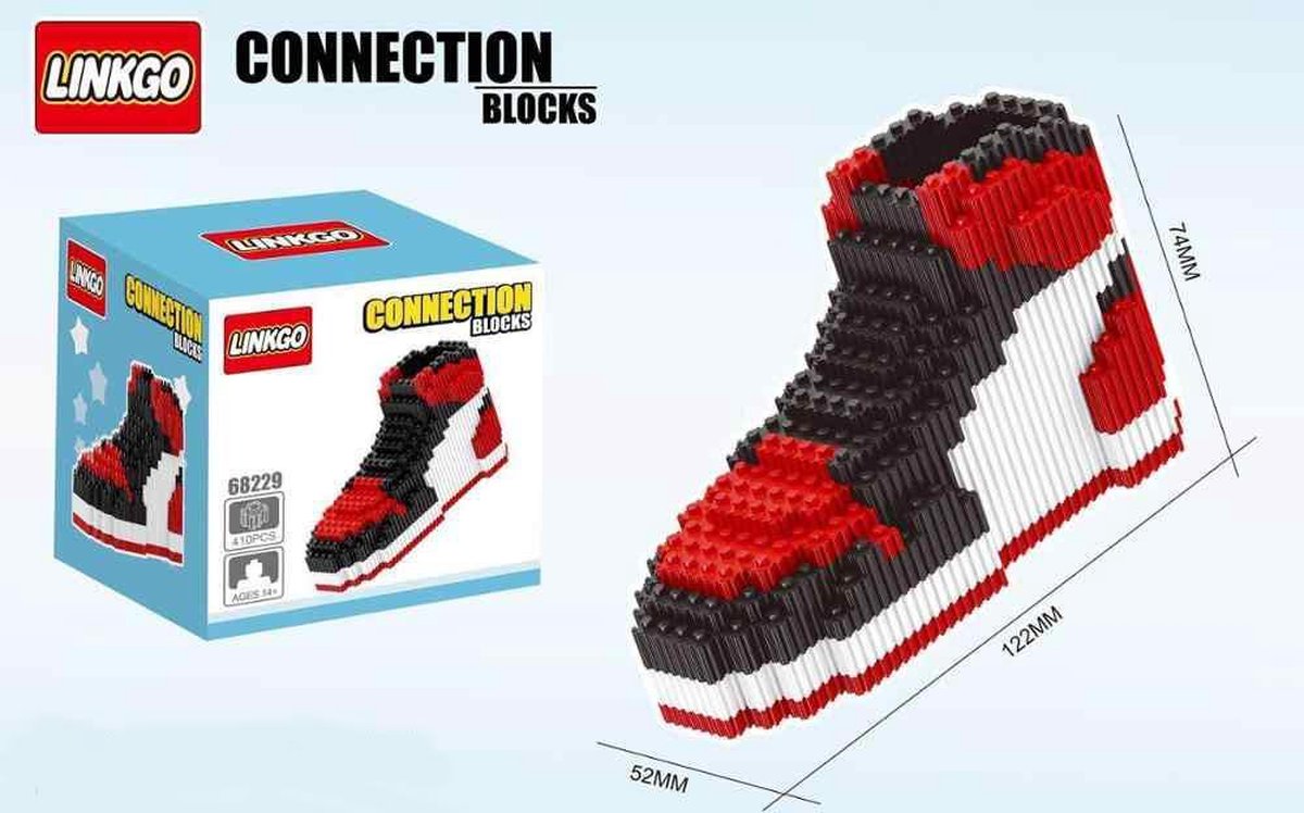 Linkgo Connection Blocks - Sneaker (Rood/Zwart/Wit) | Speelgoed voor kinderen jongens meisjes | lego technic, lego friends, lego city, lego ninjago, lego creator | Nike Air Jordan 1 | Cadeau Kindercadeau